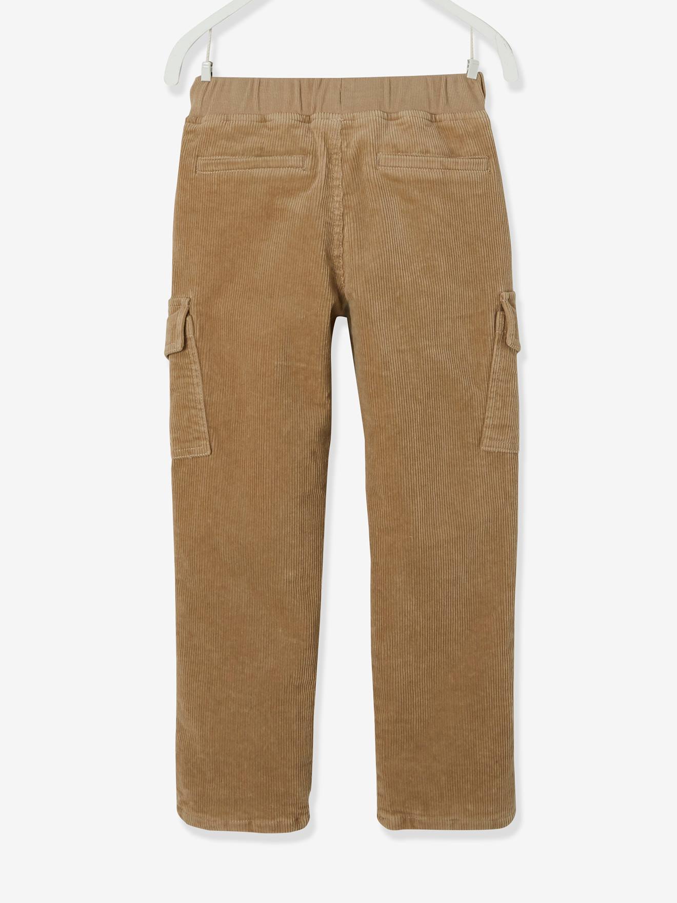 Pantalon en velours style battle garçon facile à enfiler beige