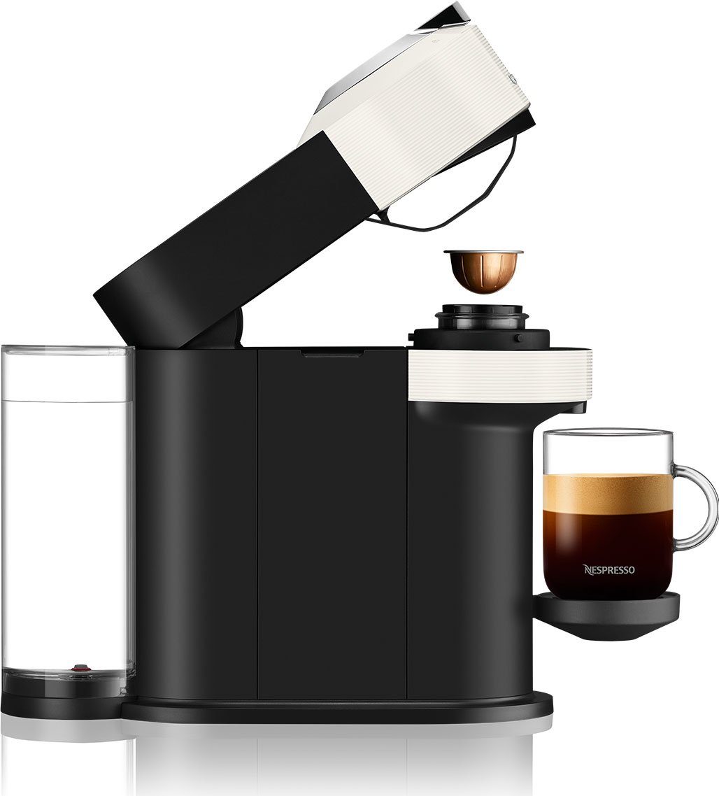 Nespresso Kapselmaschine Vertuo Next ENV 120.W von DeLonghi, White, inkl. Aeroccino Milchaufschäumer im Wert von UVP € 75,-
