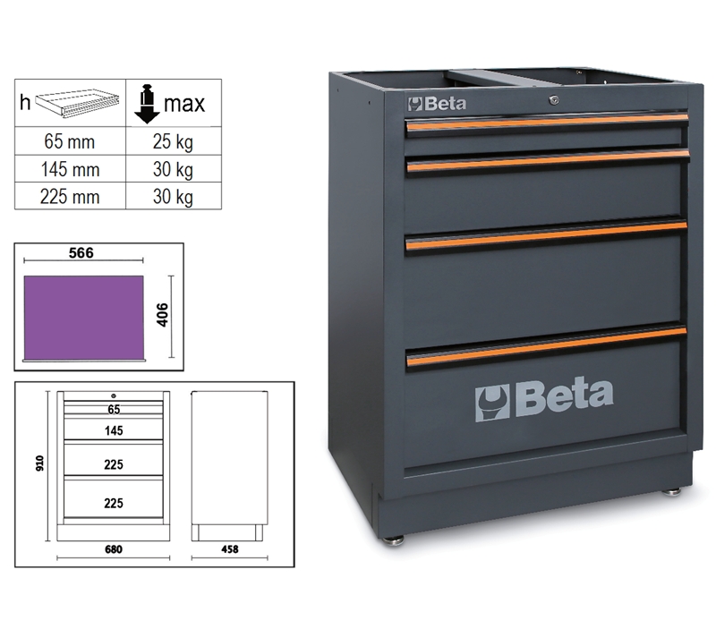 Beta 045000234 C45Pro M4 - Module fixe avec 4 tiroirs