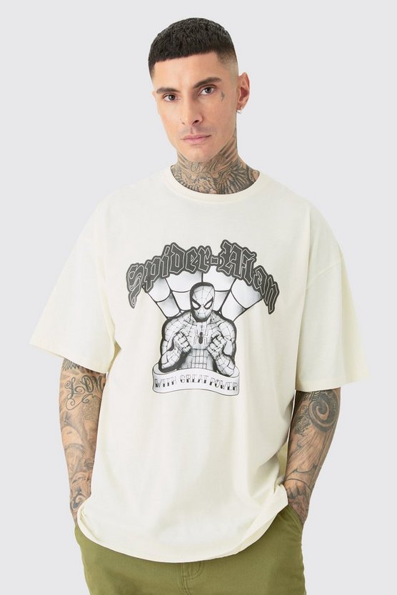 Tall Oversize Spider Man License T-shirt Ecru