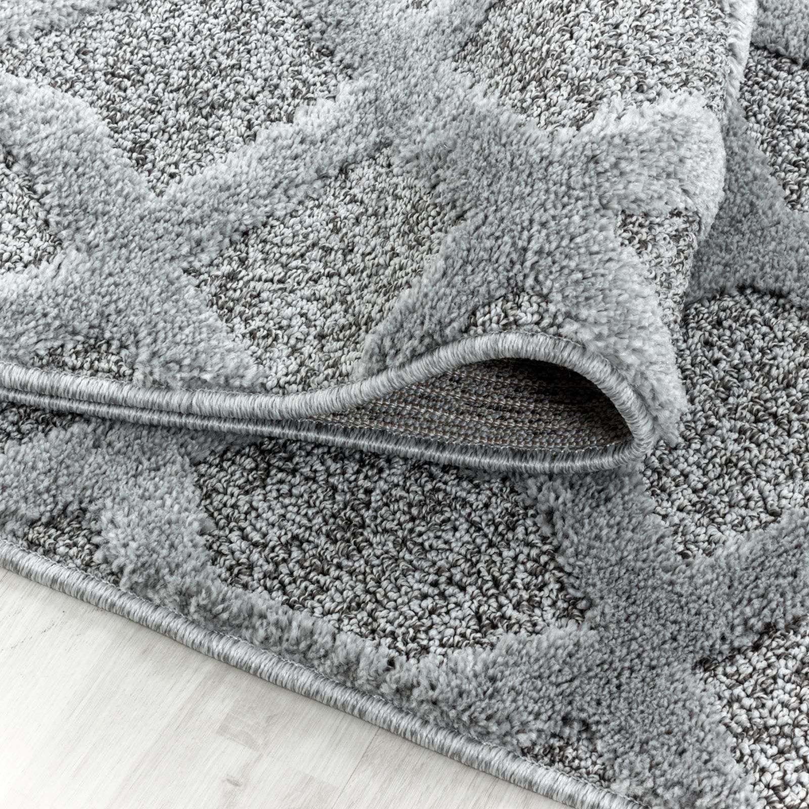 Designteppich Designerteppich Tokio hoch-tief Struktur Gitter grau, TaraCarpet, rechteckig, Höhe: 20 mm, moderner scandi boho Gitter grau Wohnzimmer Schlafzimmer Flur 080x150