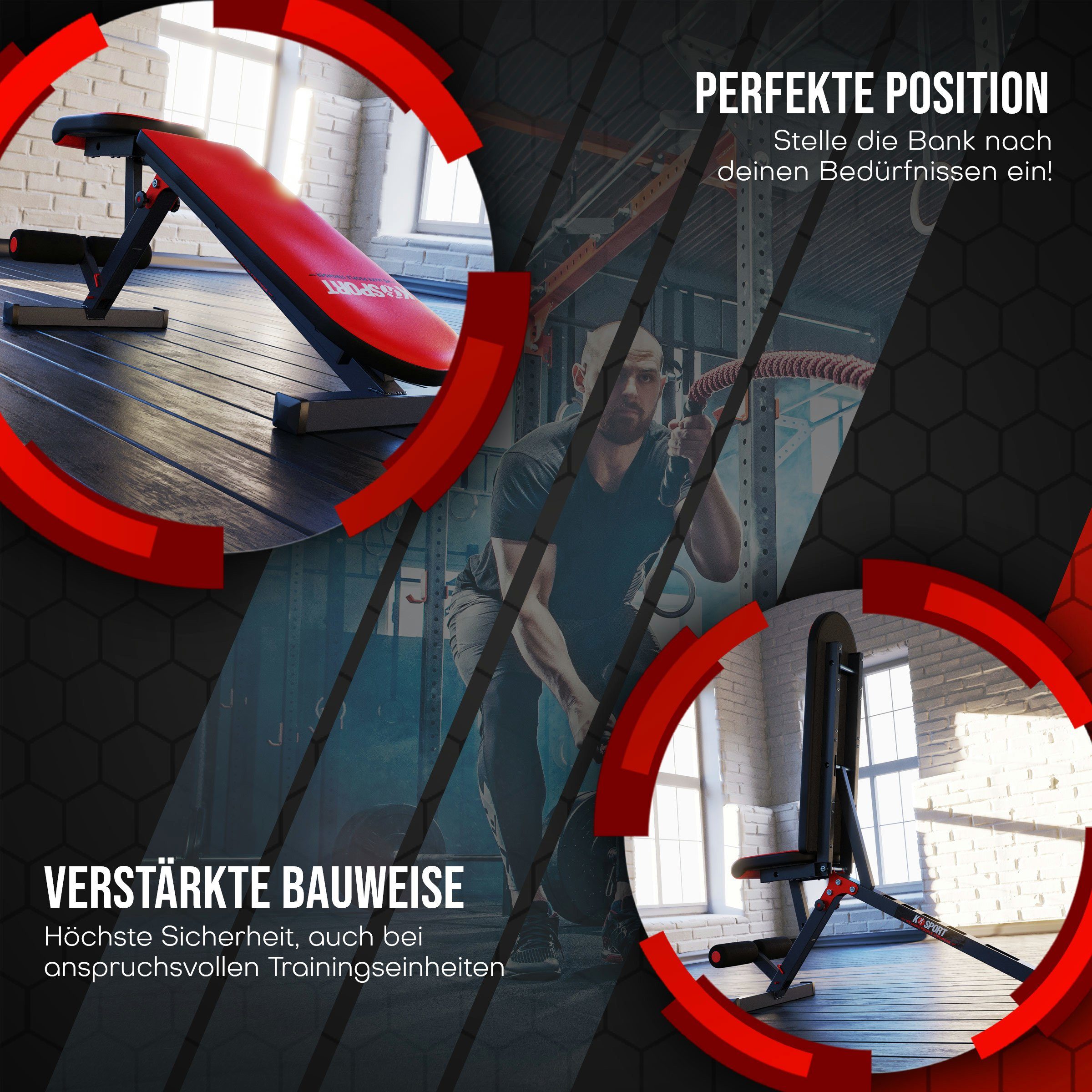 K-SPORT Kraftstation Hantelbank klappbar, (bis 175kg belastbar, 7- fach verstellbare Rückenlehne), Made in EU!