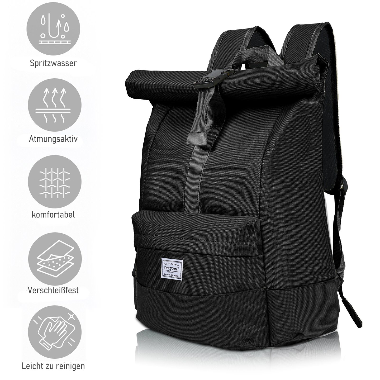 TAN.TOMI Freizeitrucksack Arbeitsrucksack Groß Damen lässiger Rolltop Rucksack Herren Backpack, mit Laptopfach bis 15,6 zoll, Modern Rolltop Daypack