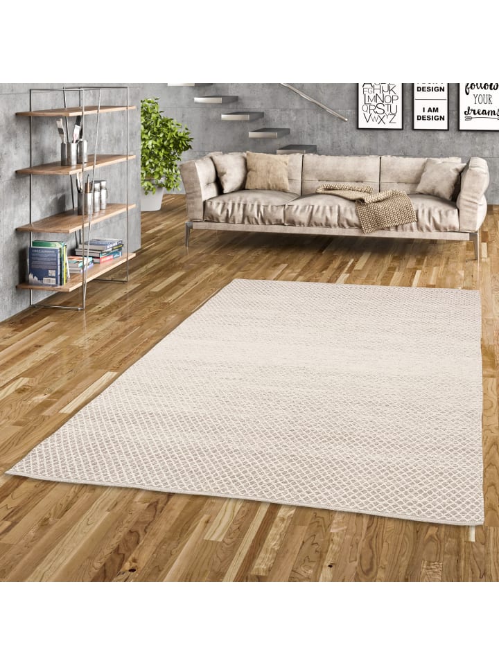 Pergamon Baumwolle Natur Kelim Teppich Sandy Meliert in Grijs günstig kaufen