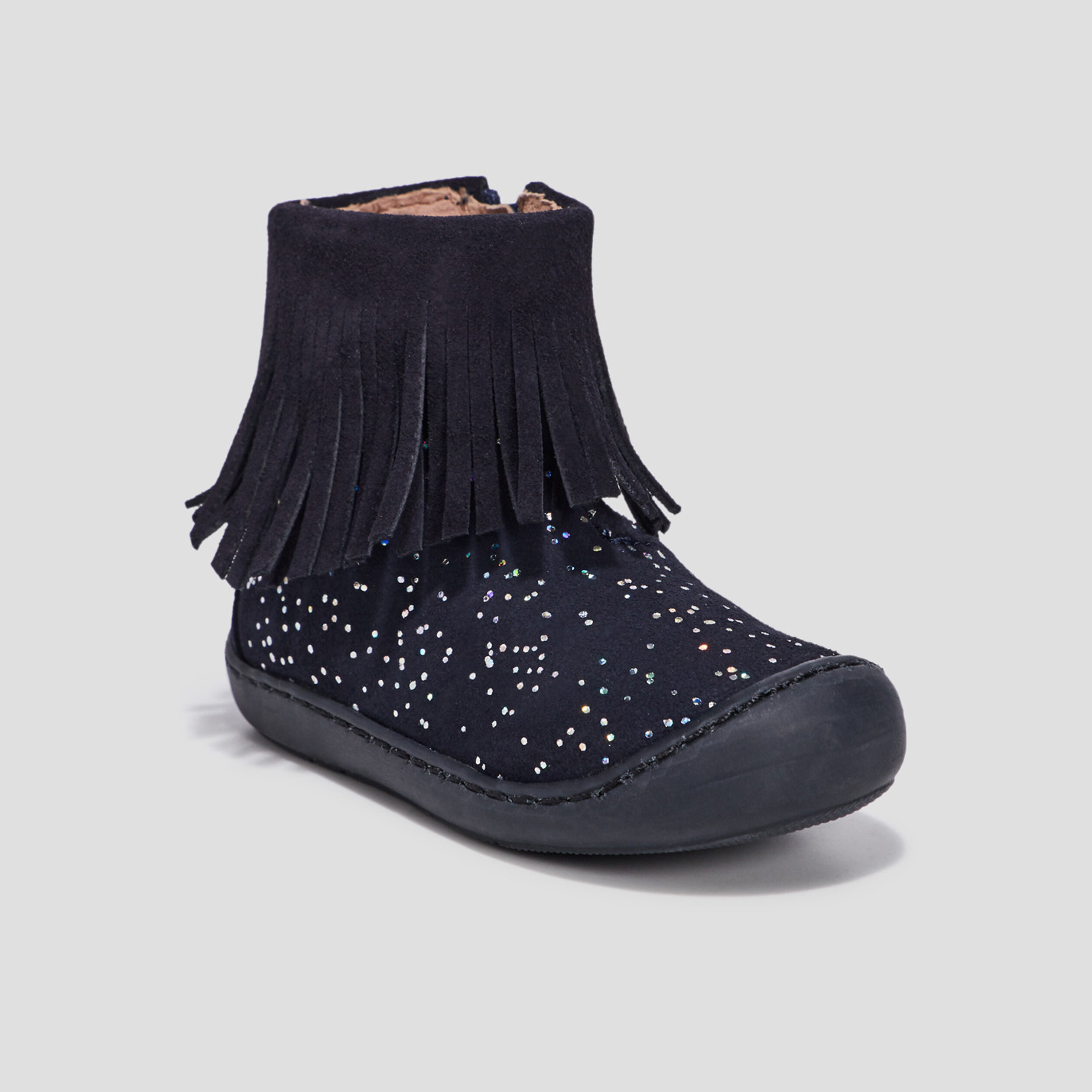 Bottines à franges en cuir bleu marine bébé fille | La Halle