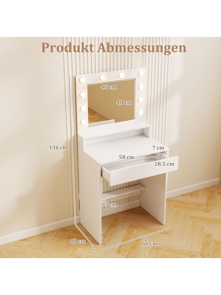 COSTWAY Schminktisch mit LED-Beleuchtung in Weiß günstig kaufen onesize