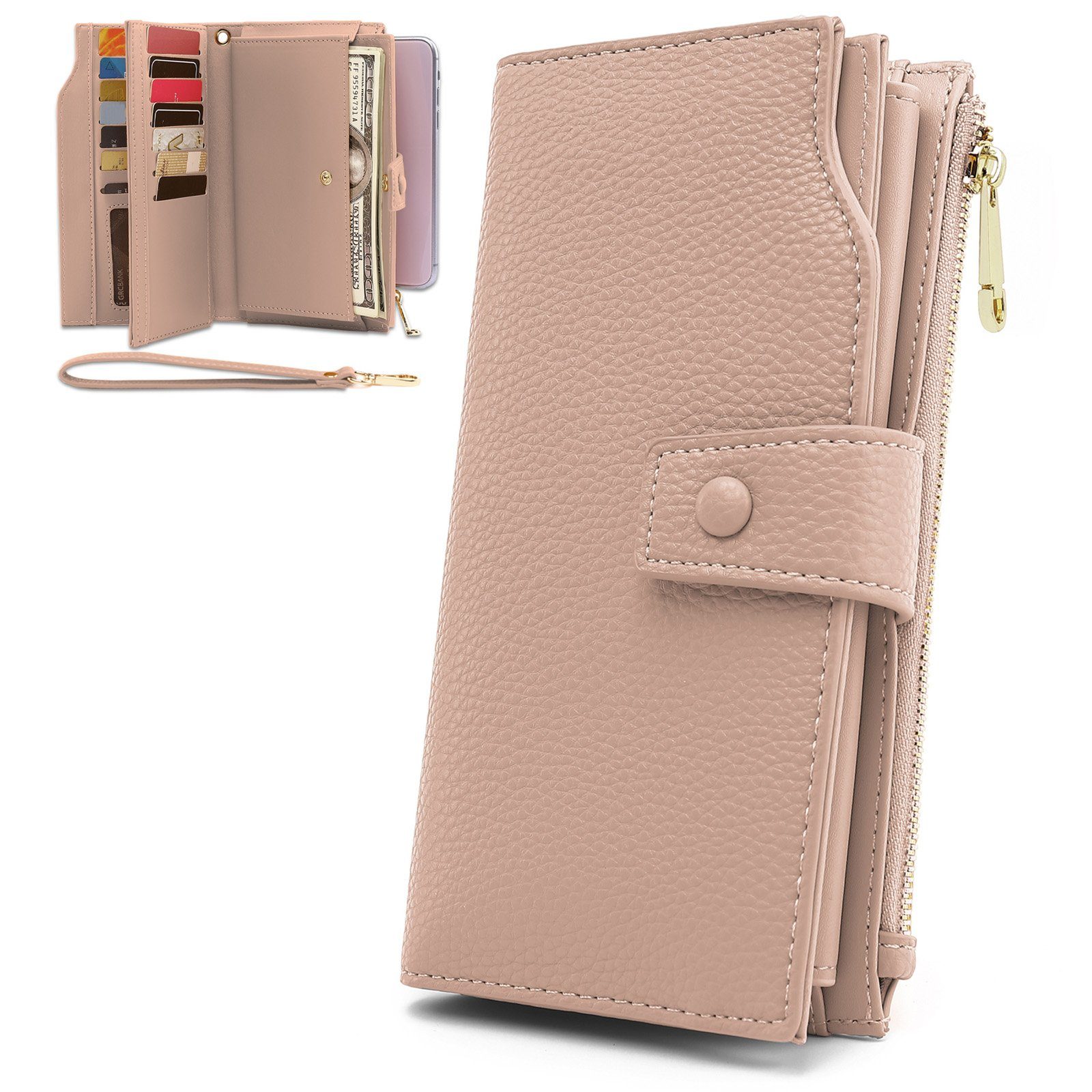 TAN.TOMI Geldbörse Portemonnaie Damen, Geldbörse für Frauen mit Lanyard (Brieftasche), Geldbörse aus hochwertigem Kunstleder