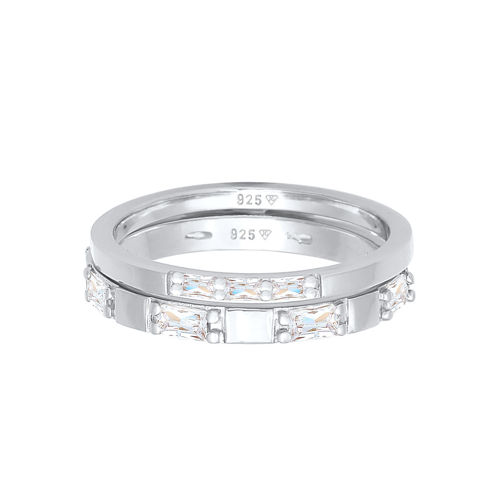 Elli Elli Bague Bague pour femme Duo Baguette Cut scintillante avec cristaux de zircon Bague