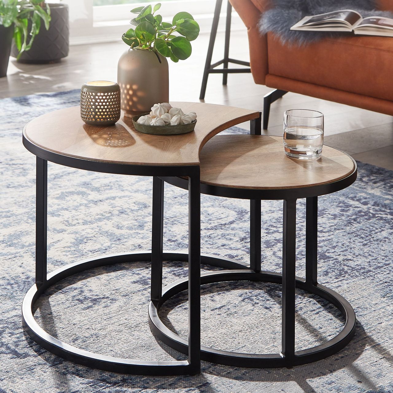 Wohnling Couchtisch 2er Set Mango Massivholz