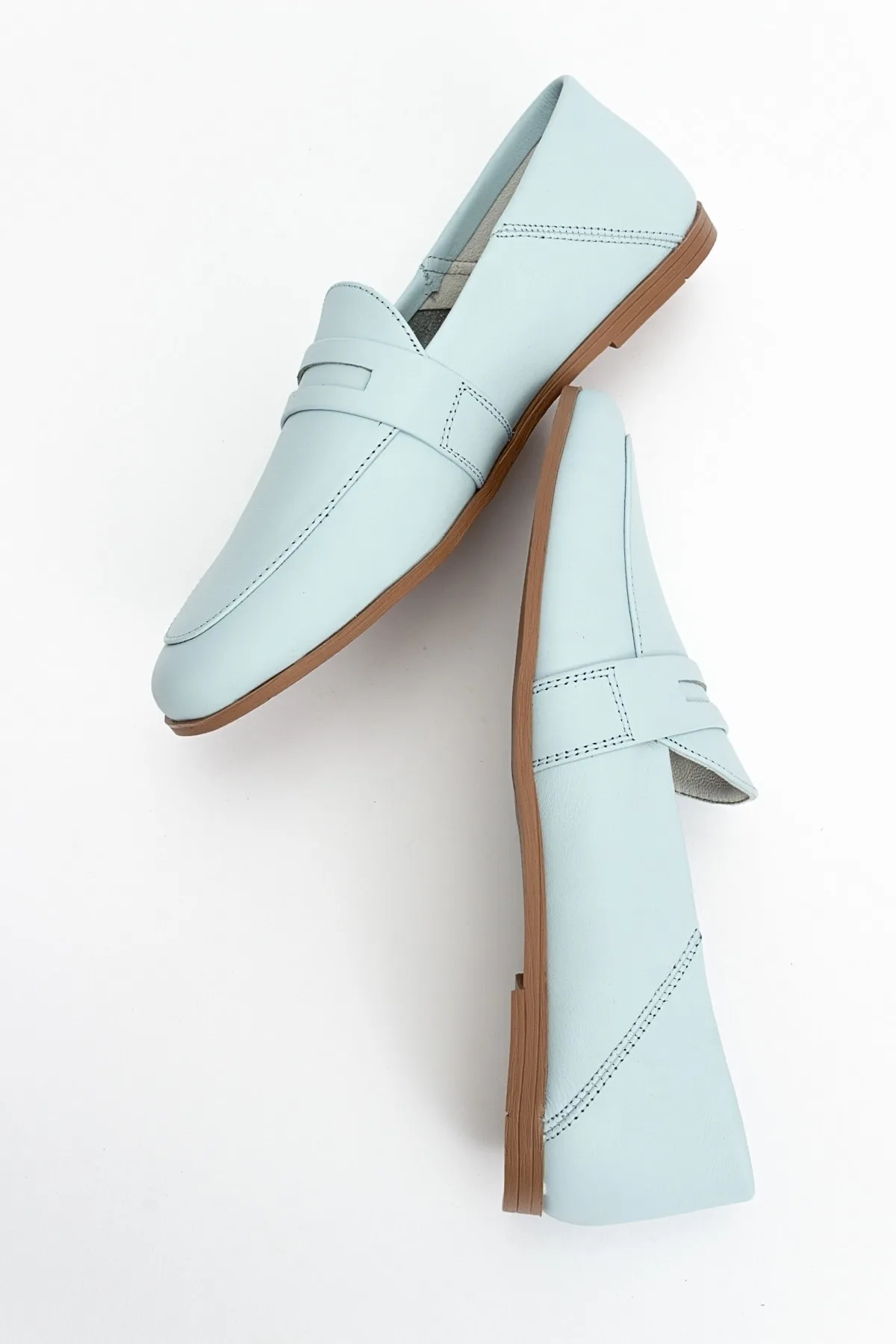 LuviShoes  Babyblaue Ballerinas aus echtem Leder für Damen
