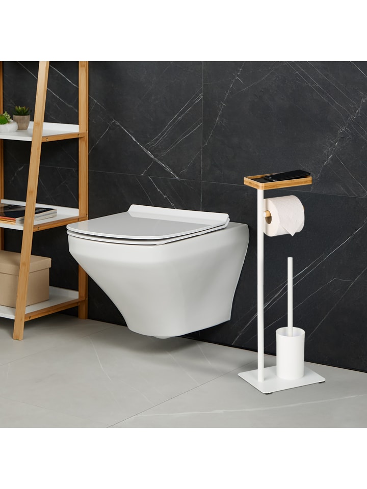 relaxdays WC Garnitur in Weiß/ Natur - (B)23 x (H)65 x (T)18 cm günstig kaufen onesize