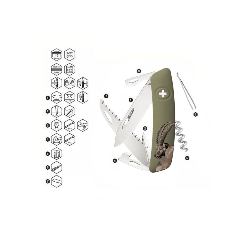 Swiza D05 Hunting Ibex Olive, Schweizer Taschenmesser made in Swiss