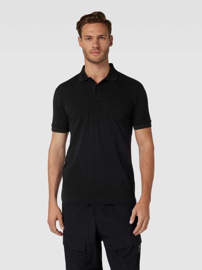 Regular Fit Poloshirt mit Label-Stitching Modell 'PADDY' in schwarz