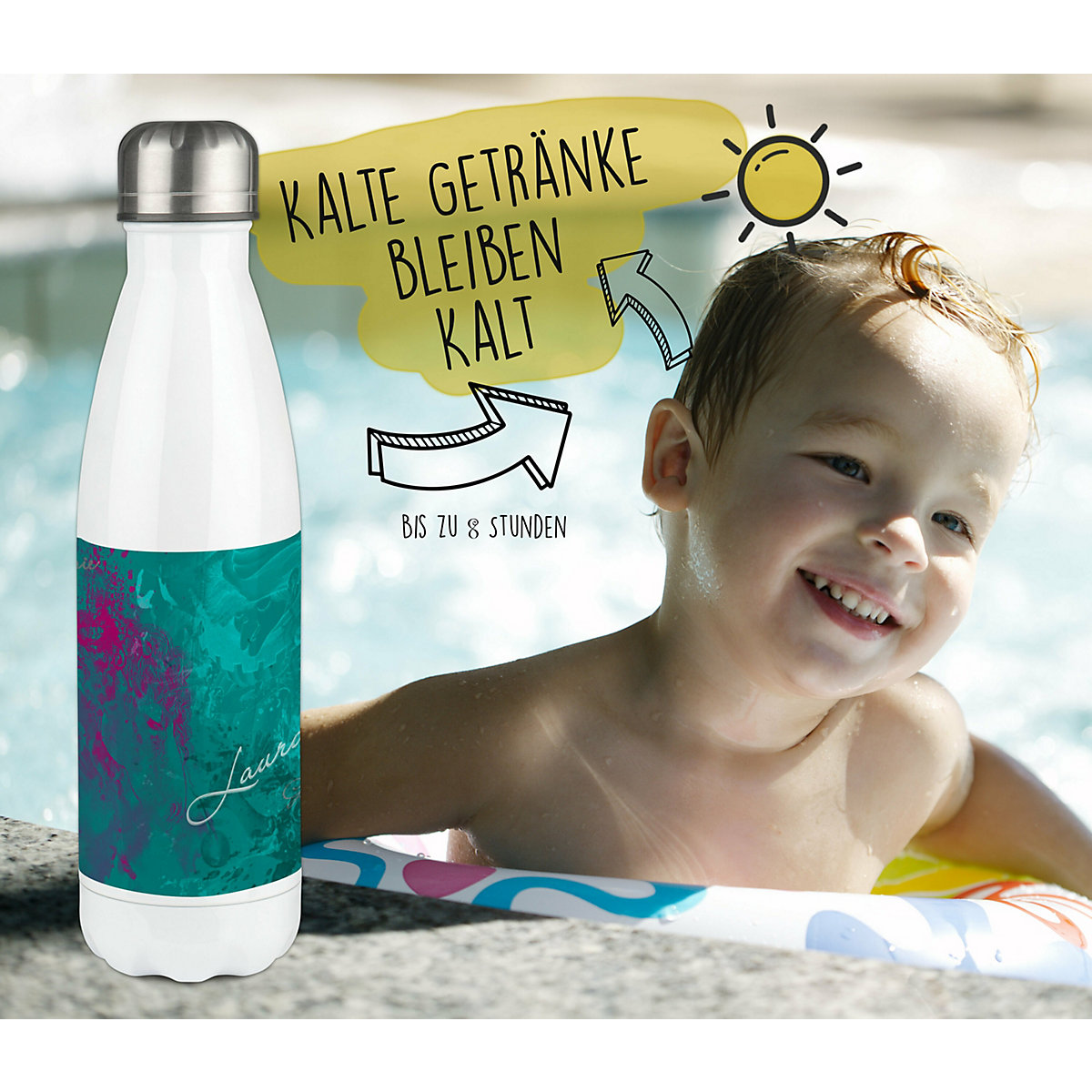 Edelstahl Kinder Thermoflasche / Trinkflasche bunt Traum Farbe petrol pink Spülmaschinenfest, Auslaufsicher, Bruchfest, Doppelwandig, Für Heißgetränke geeignet, Mit Deckel, Isoliert