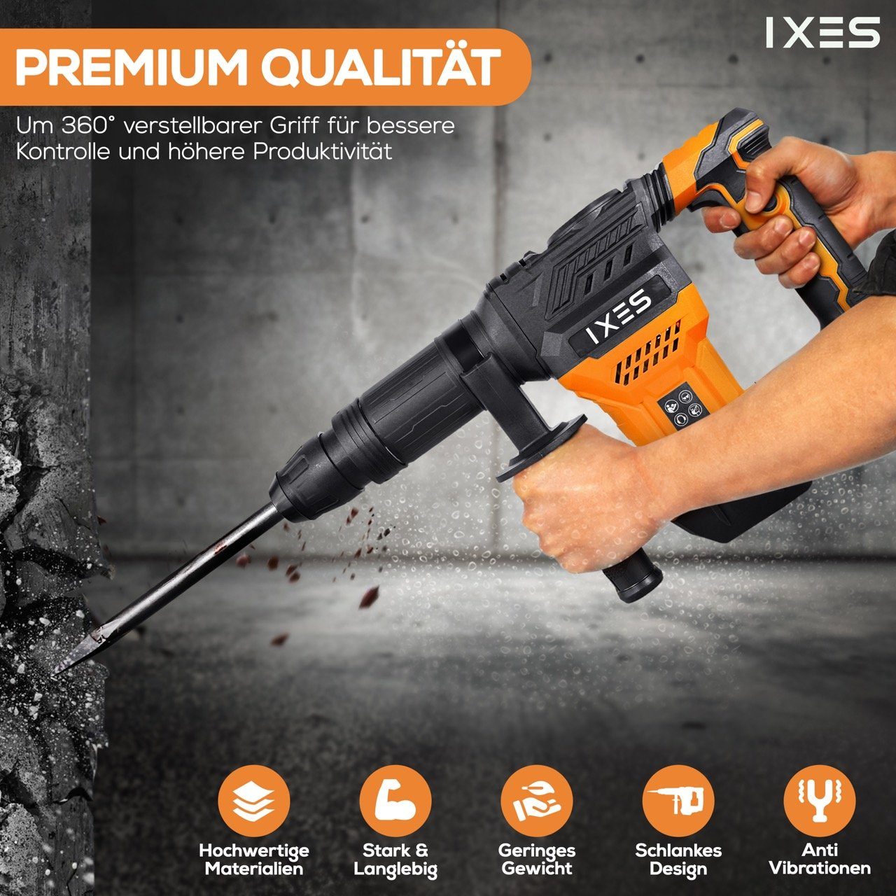 Scheppach Abbruchhammer IXES Abbruchhammer DB1500 20 Joule SDS-MAX Stemmhammer Meißelhammer, 1300 in W, für SDS-MAX
