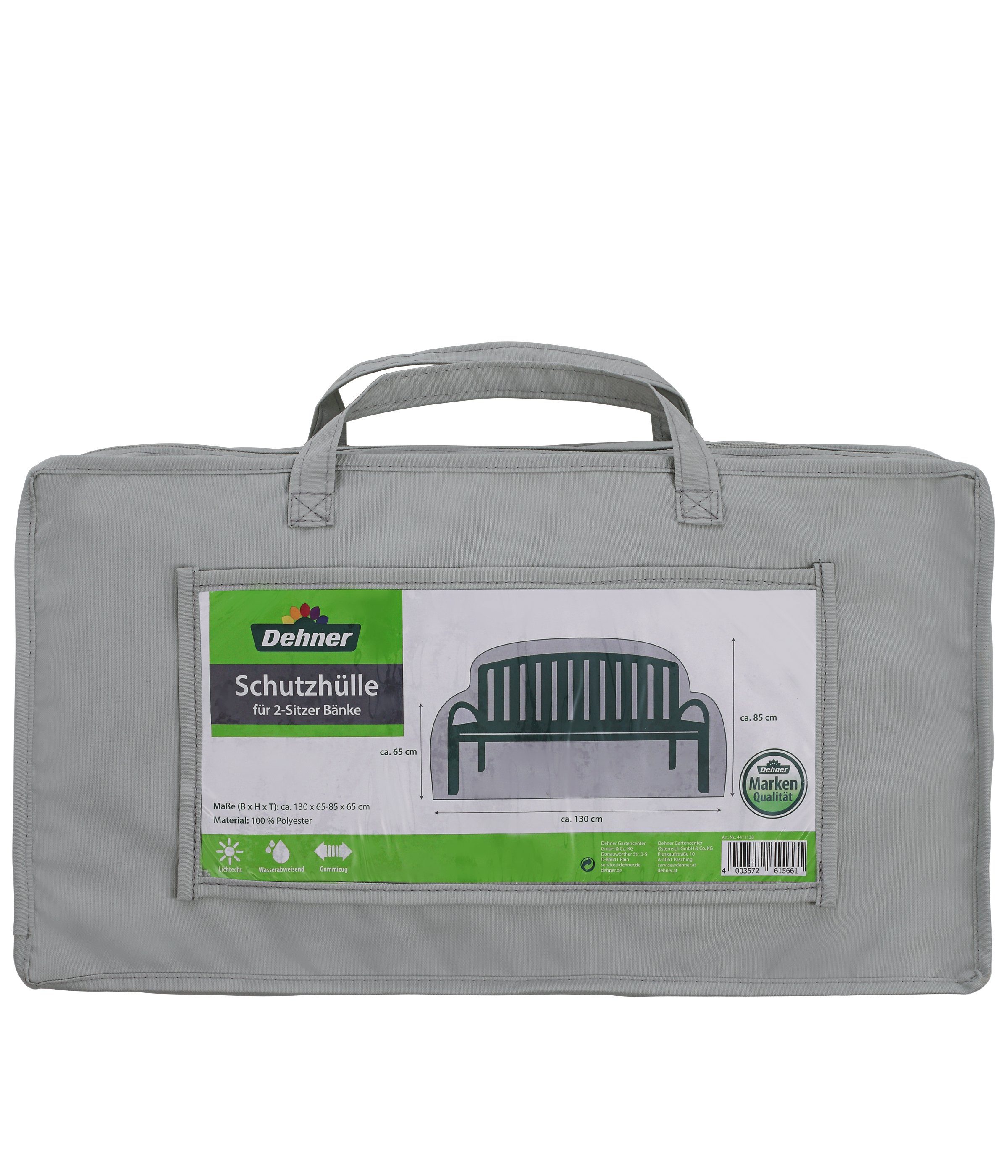 Dehner Gartenmöbel-Schutzhülle für Gartenbank 2-Sitzer, ca. 130 x 85 x 65 cm, Schützen Sie Ihre 2-Sitzer Bank ideal dank wasserabweisendem Material
