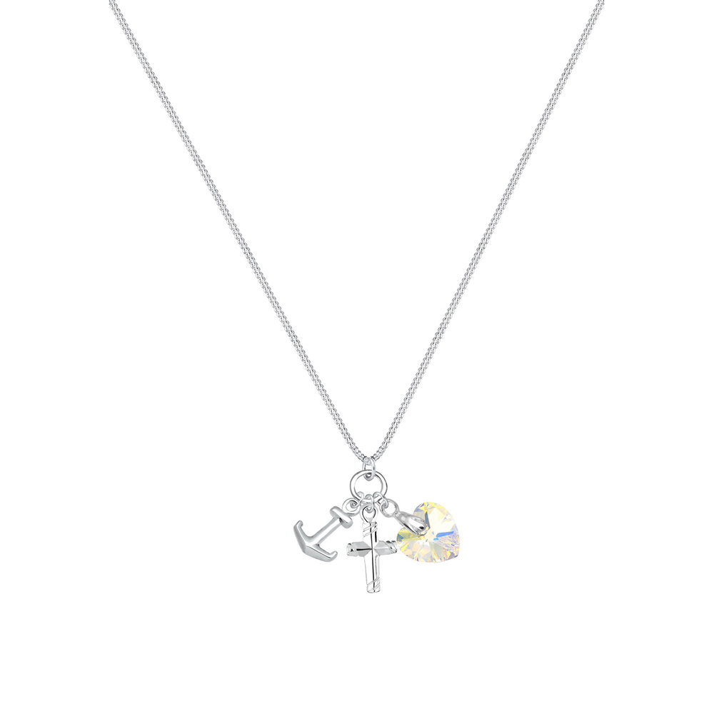 Elli Elli Collier Femme Pendentifs Croix Coeur Ancre avec Cristal - (925/1000) Argent collier