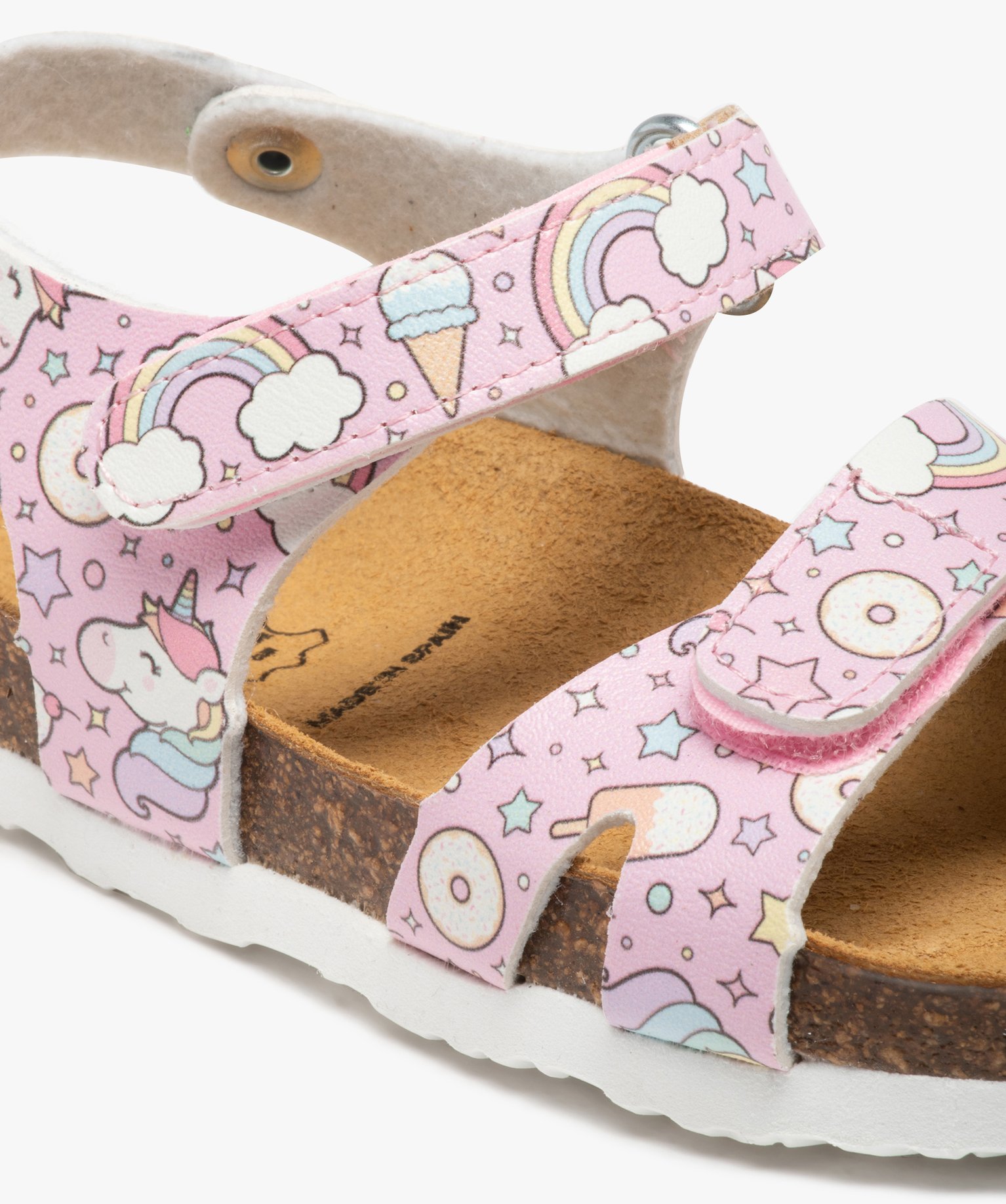 Sandales fille à semelle liège et brides scratch licorne rose | GEMO