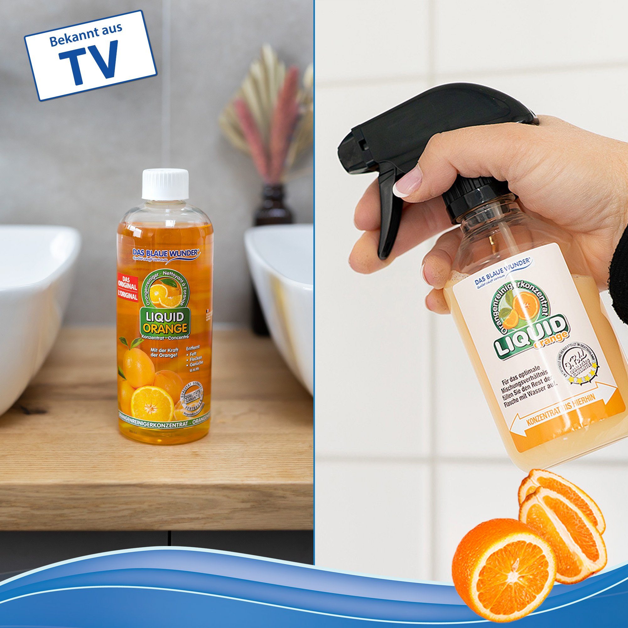 Das Blaue Wunder® Liquid Orange Orangenreiniger Universalreiniger inkl. Sprühflasche Reinigungskonzentrat (2-St)