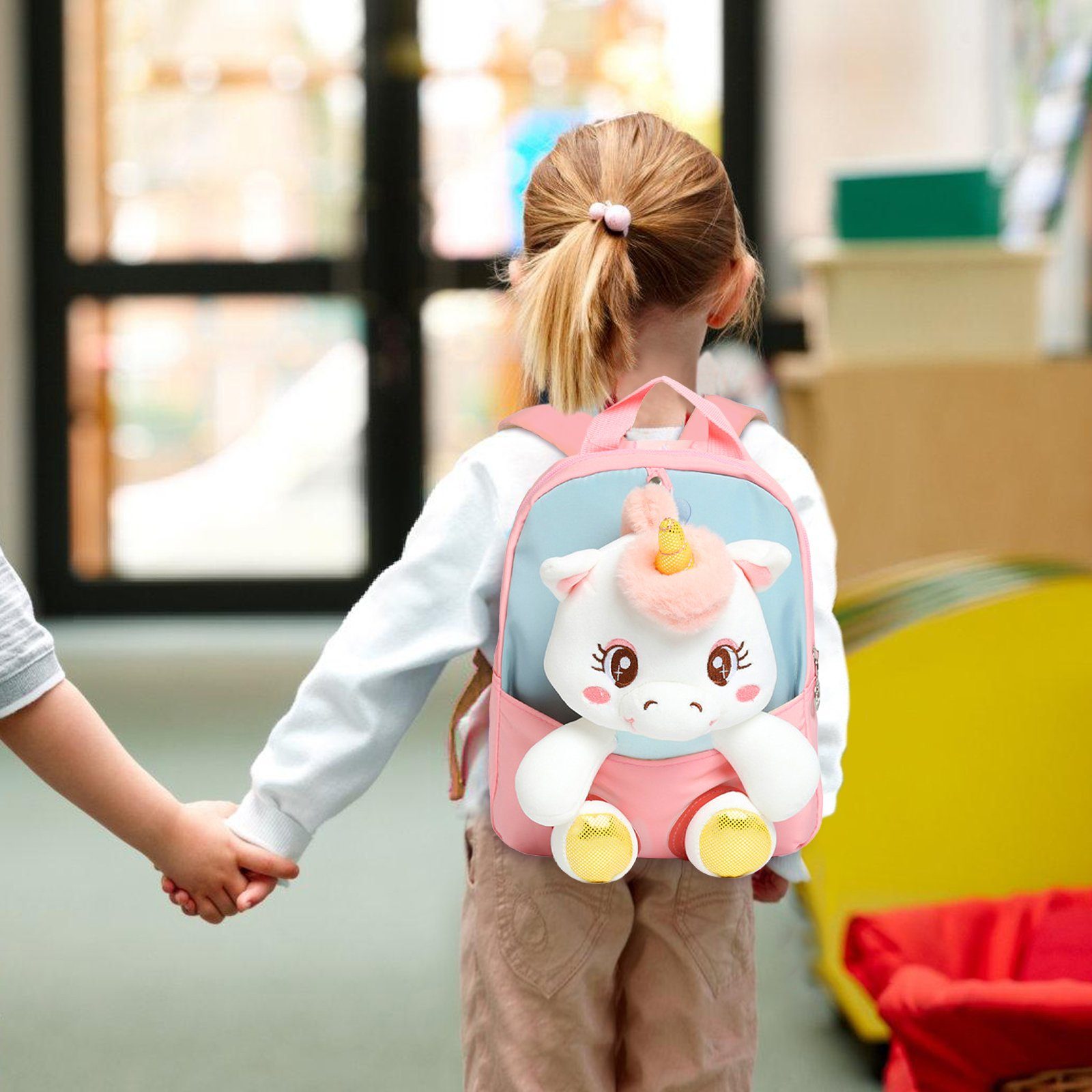 TAN.TOMI Kinderrucksack Plüsch-Einhorn-Rucksack, flauschiger Mini-Einhorn-Rucksack für Mädchen, Damen, Reisen, Plüsch, weicher Regenbogen-Schulranzen