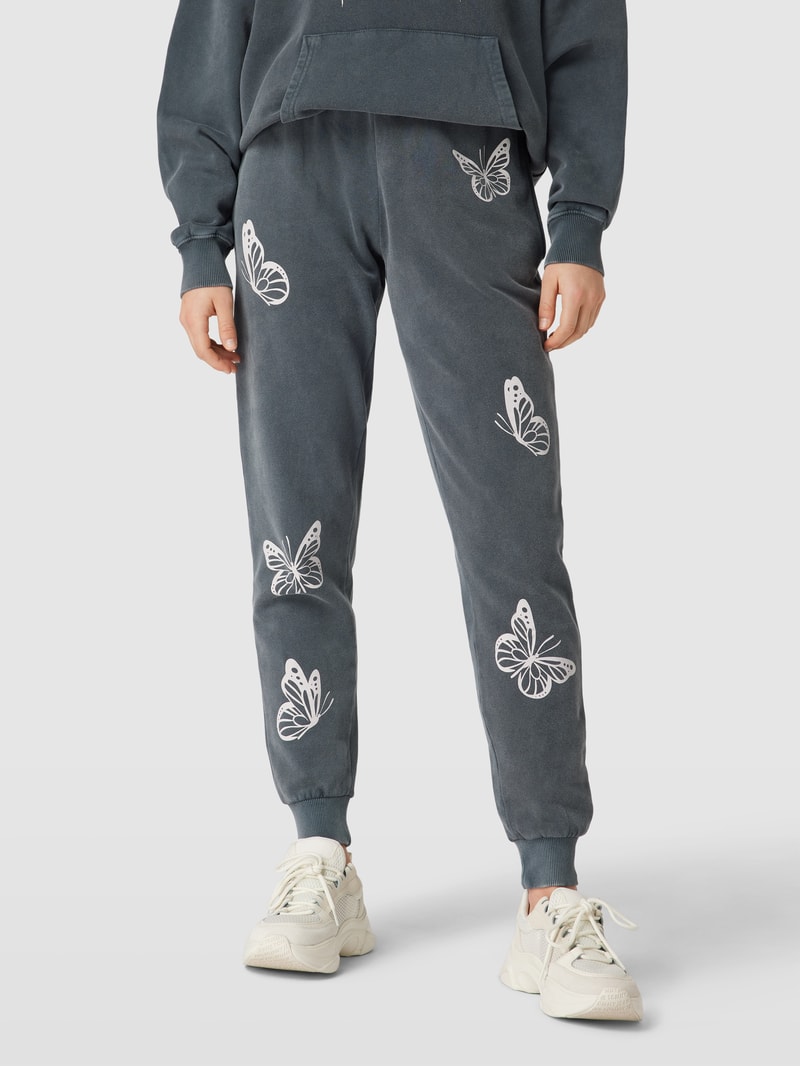 Sweatpants mit Motiv-Print in anthrazit