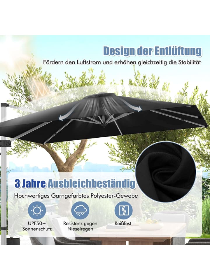 COSTWAY Sonnenschirm rechteckig 300x300cm in Schwarz günstig kaufen onesize
