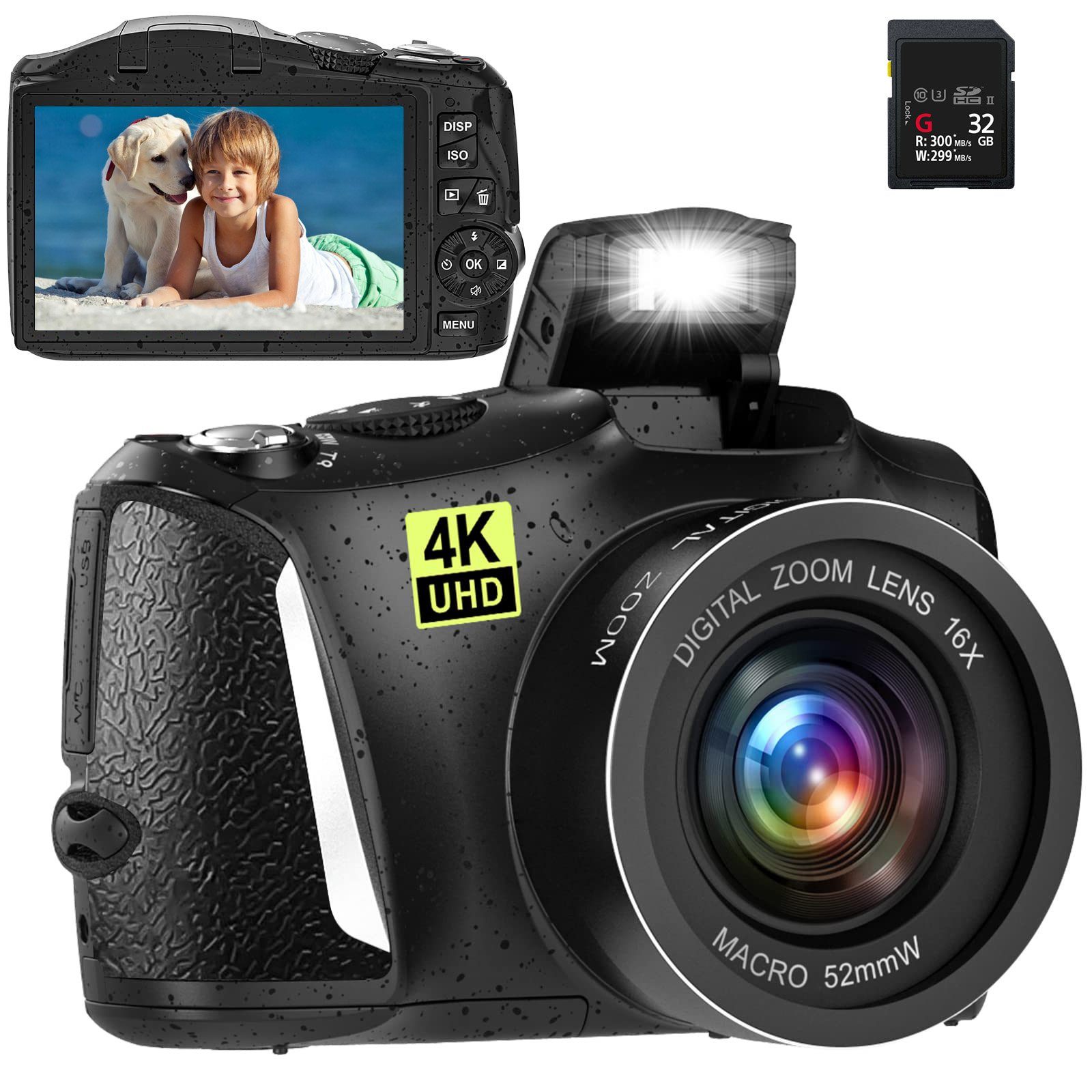 Fine Life Pro Digitalkamera 4K, 48MP Fotokamera mit 3.0