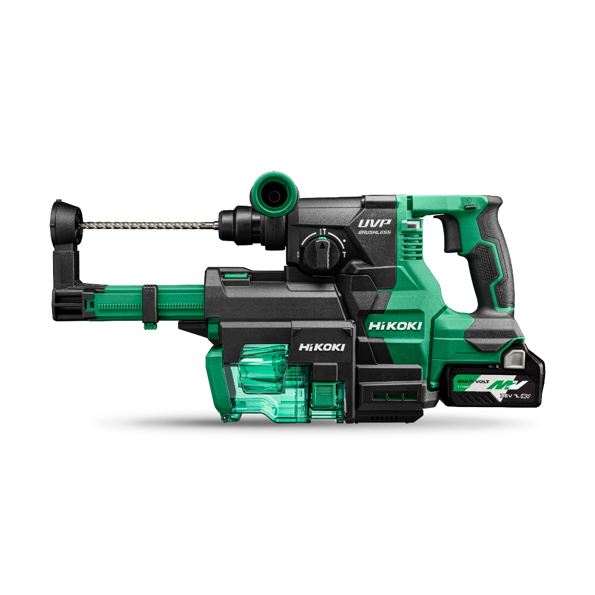 Ciocan rotopercutor fără fir HiKOKI DH3628DAWEZ Multivolt 36V 2.5Ah în carcasă HSC III + unitate de extracție