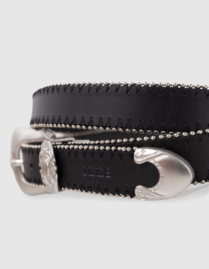 Ceinture noire cuir microbilles et boucle Western Femme