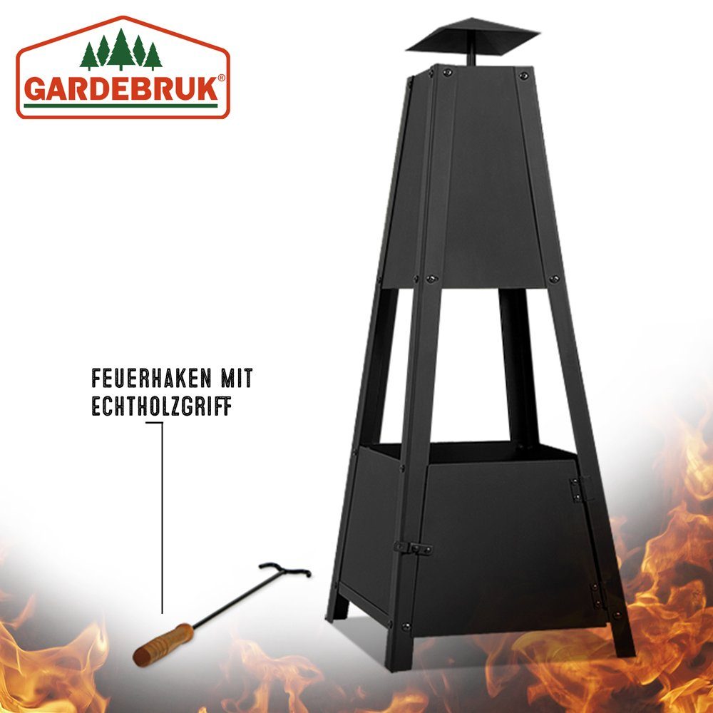 Gardebruk Feuerschale, Feuerstelle Pyramide Schürhaken Rauchabzug stabiler Stand Garten Korb
