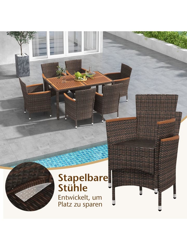 COSTWAY Polyrattan Gartenmöbel 7 tlg. Set in Braun günstig kaufen onesize