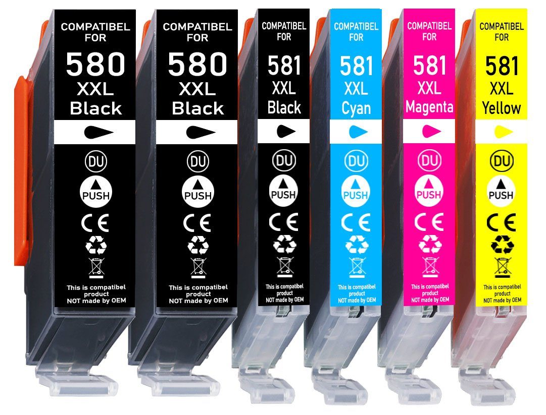 Druckerparadies 6er Multipack für Canon 580 581 XXL Druckerpatronen Set Tintenpatrone (6-tlg., TS6150 TS6151 TS6240 TS6241 TS6250 TS6251 TS6350 TS6351 TS705)
