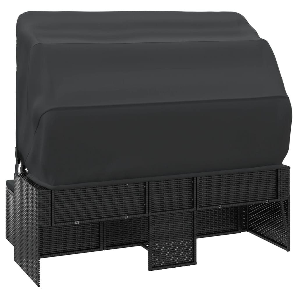 vidaXL Loungesofa 3-Sitzer-Gartensofa mit Dach und Fußhocker Schwarz Poly Rattan, 1 Teile