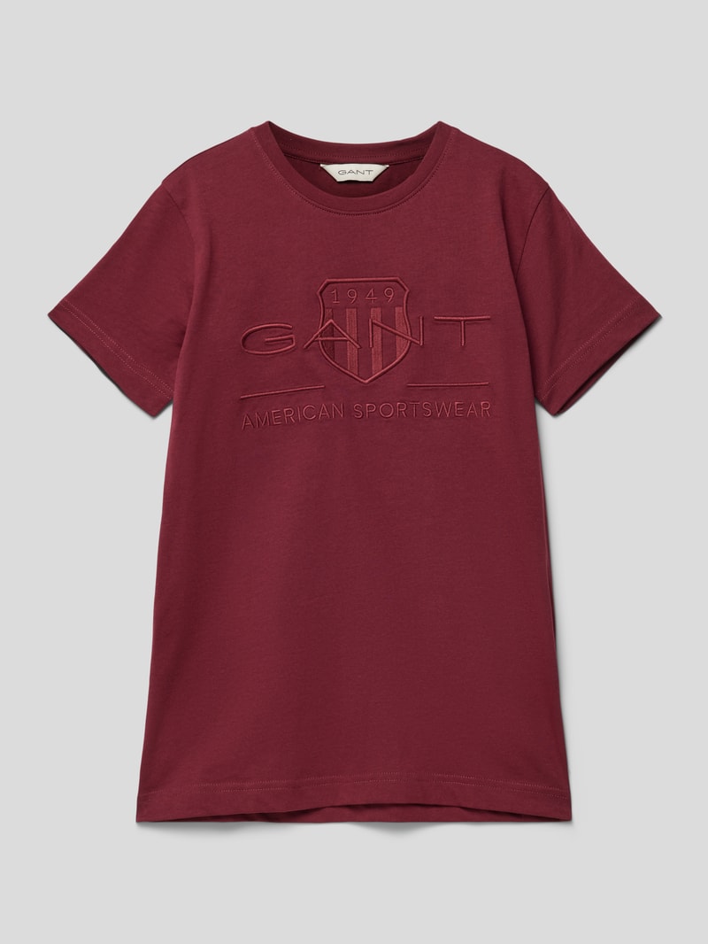 T-Shirt mit Label-Stitching Modell 'TONAL' in bordeaux rot