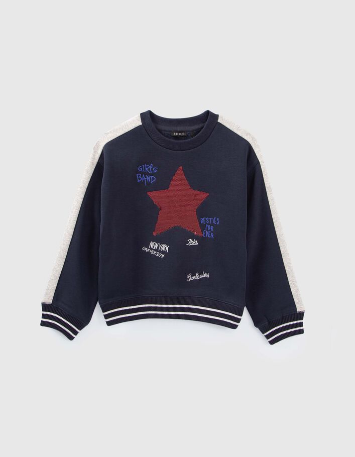Sweat marine avec étoile sequins réversibles fille