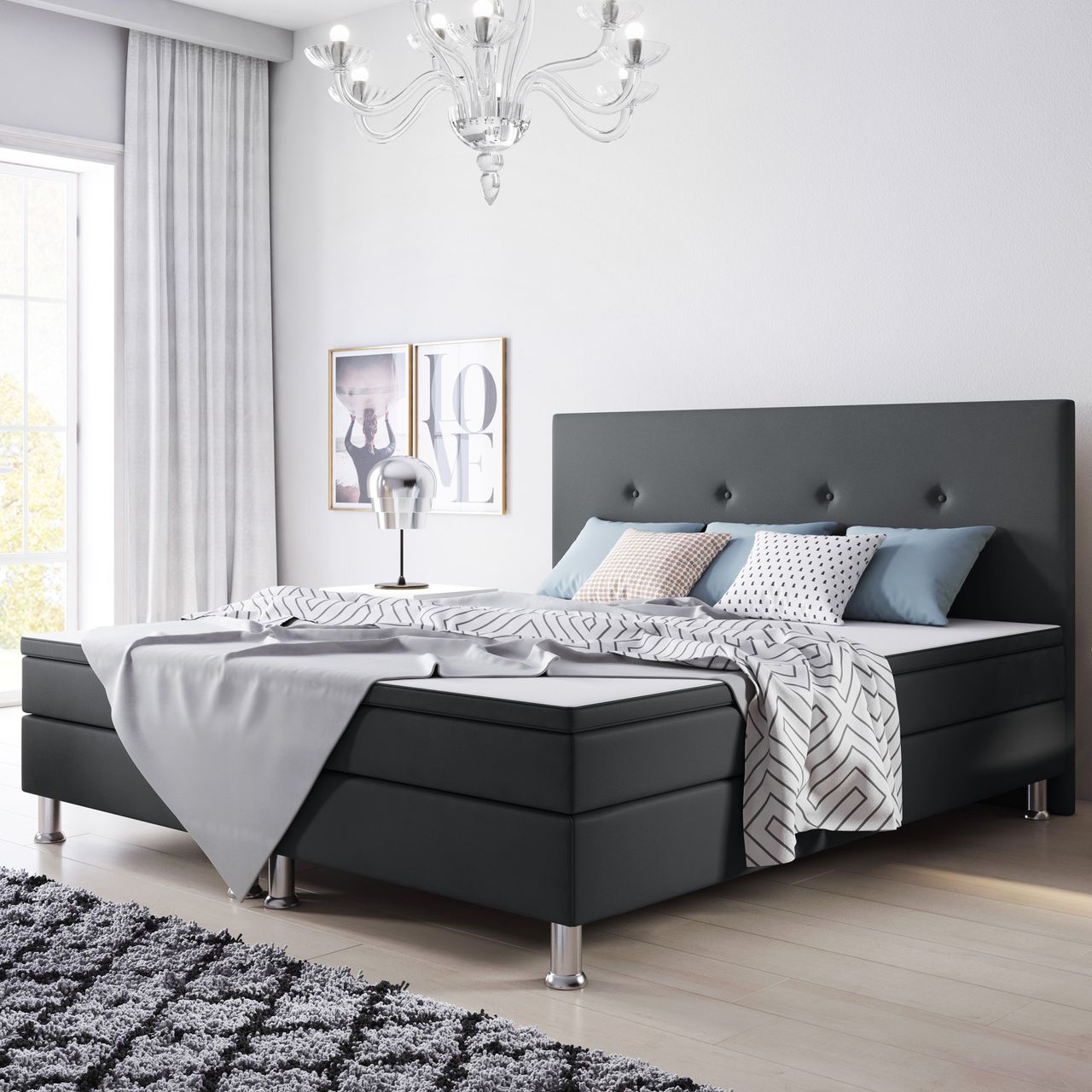 IHG Boxspringbett Jump 180x200 Webstoff Anthrazit Typ 2
