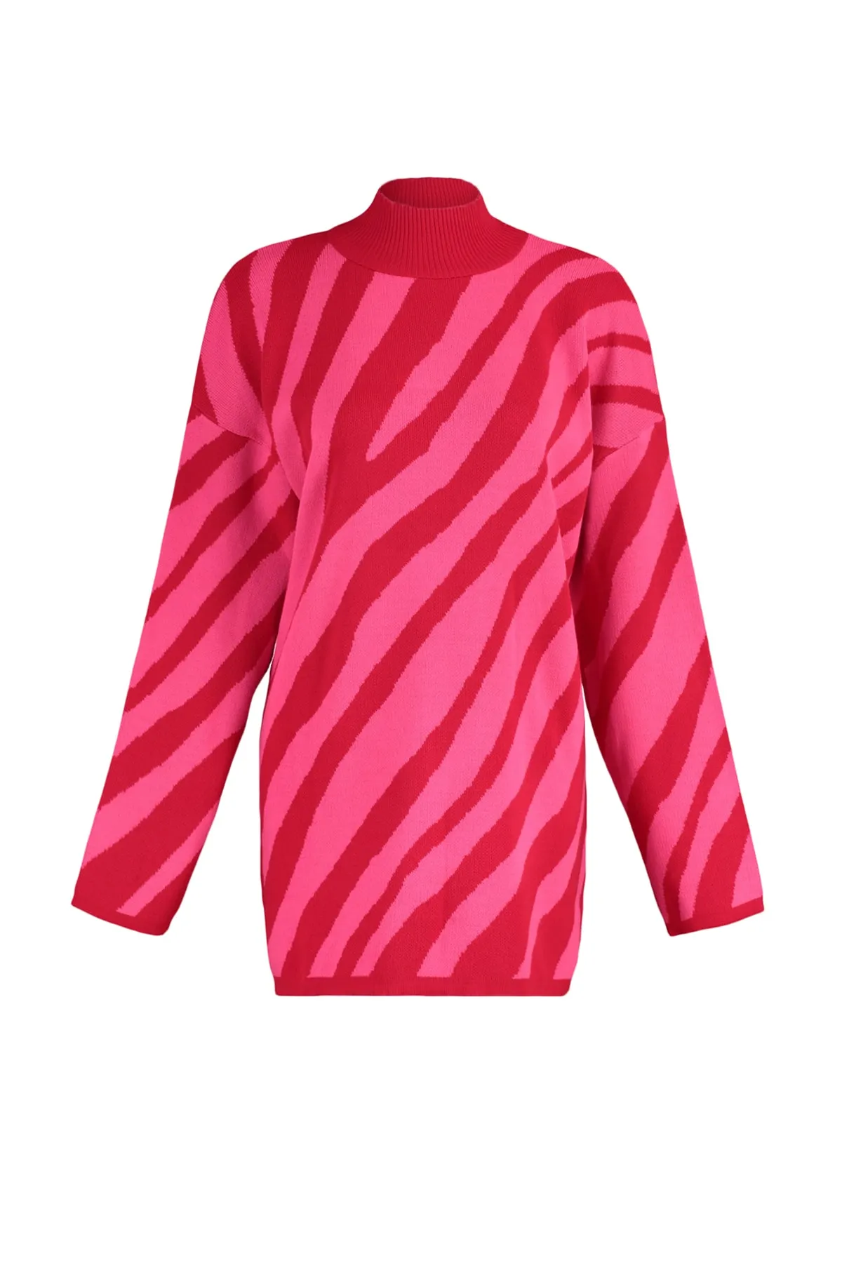 Trendyol Modest  Rot-rosa Strickpullover mit Tierstreifenmuster TCTAW23KZ00066