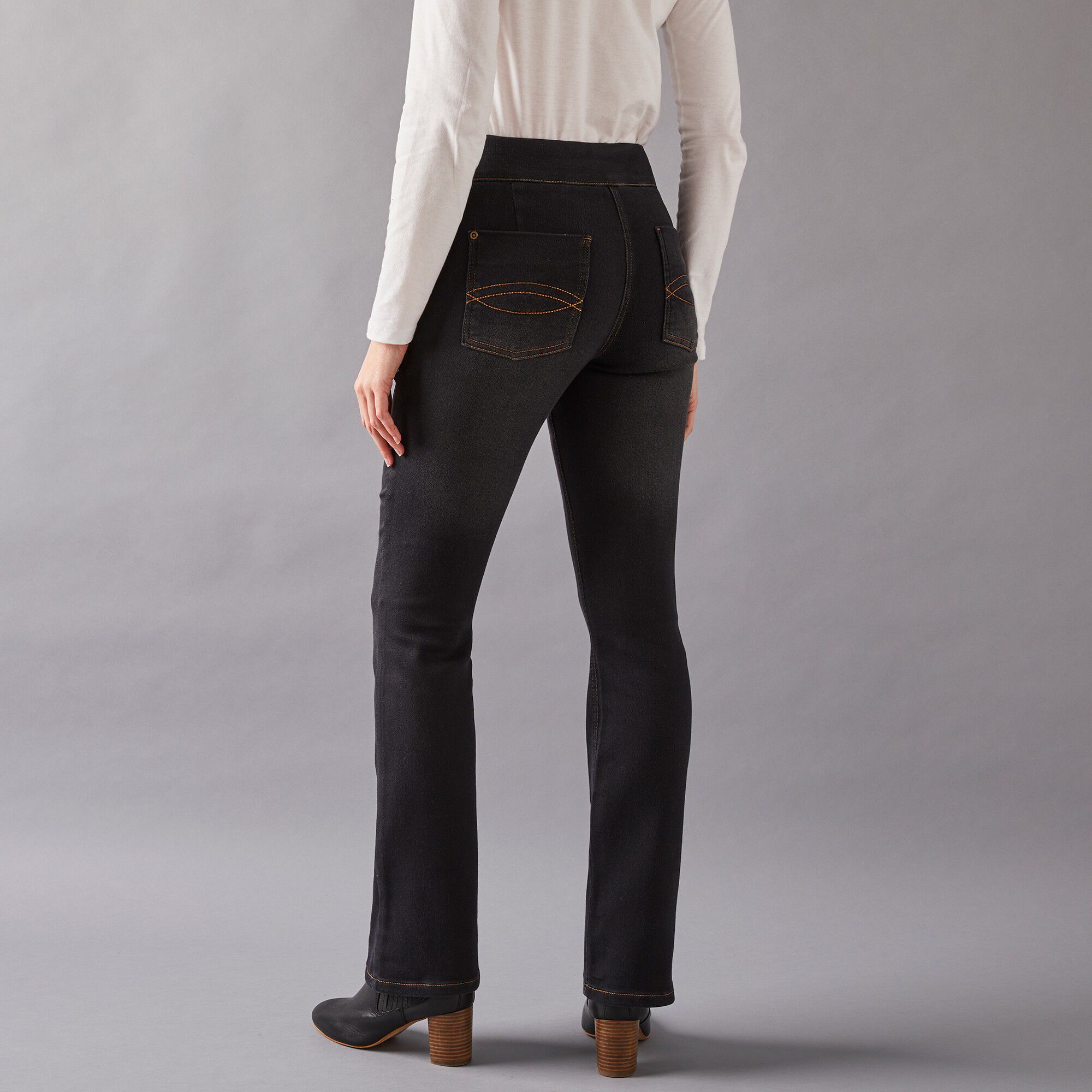 Jean bootcut ultra confort, maille effet denim, petite stature