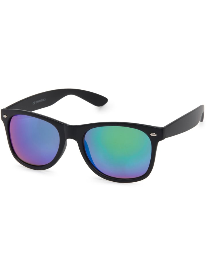 styleBREAKER Nerd Sonnenbrille in Schwarz glanz / Grün günstig kaufen onesize