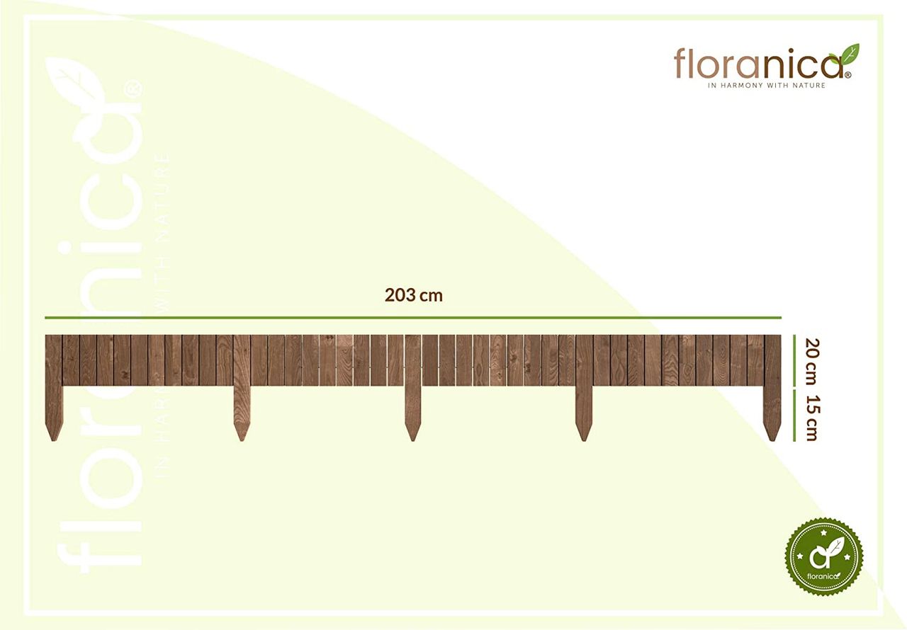 Pemicont Floranica Rollborder II Flexibler Holzzaun 203cm Höhe: 20cm Braun Imprägniert Kiefernholz Beeteinfassung Rasenkante Beetumrandungen