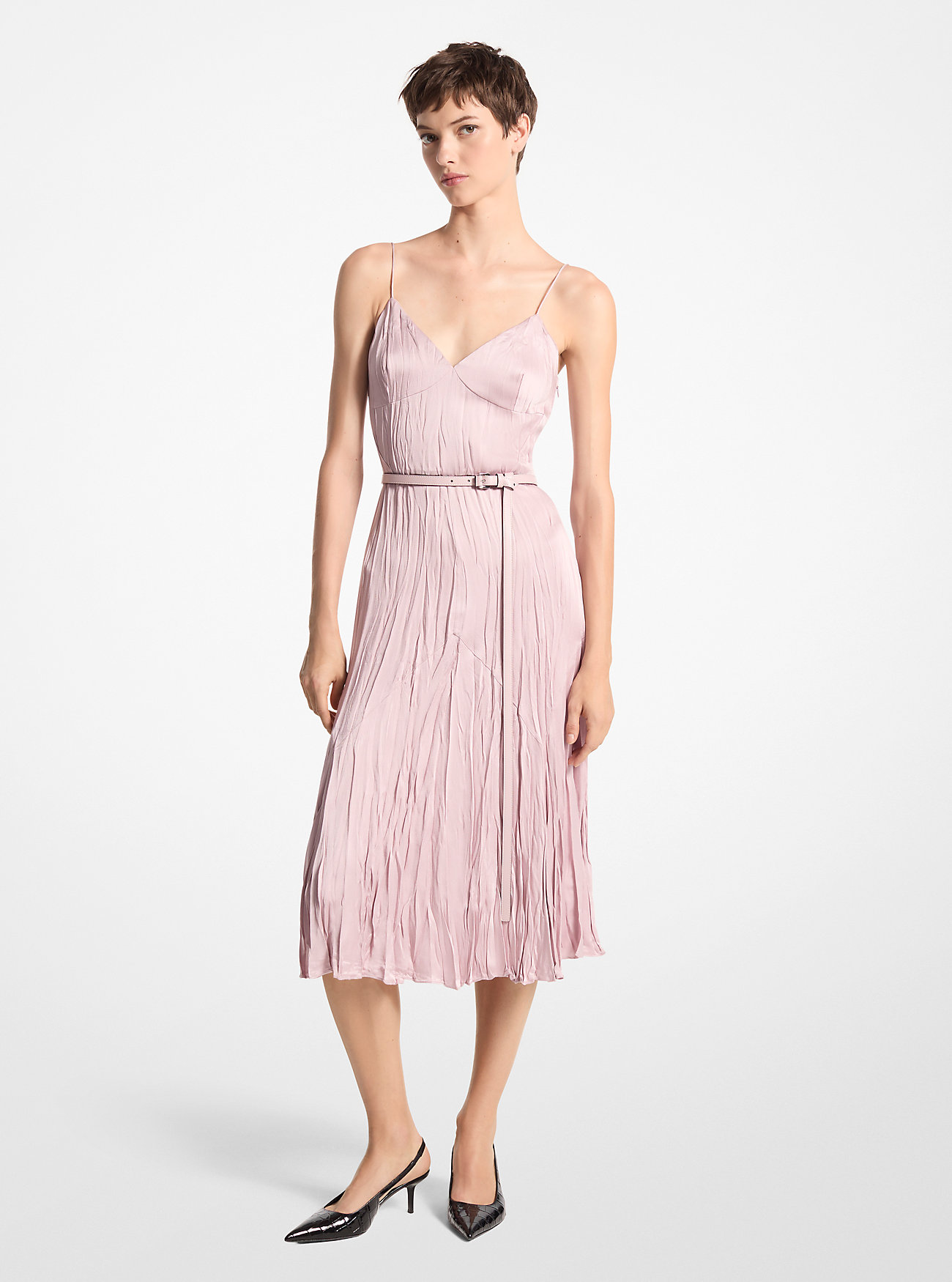 Crushed Satin Charmeuse Slip Dress - BLUSH