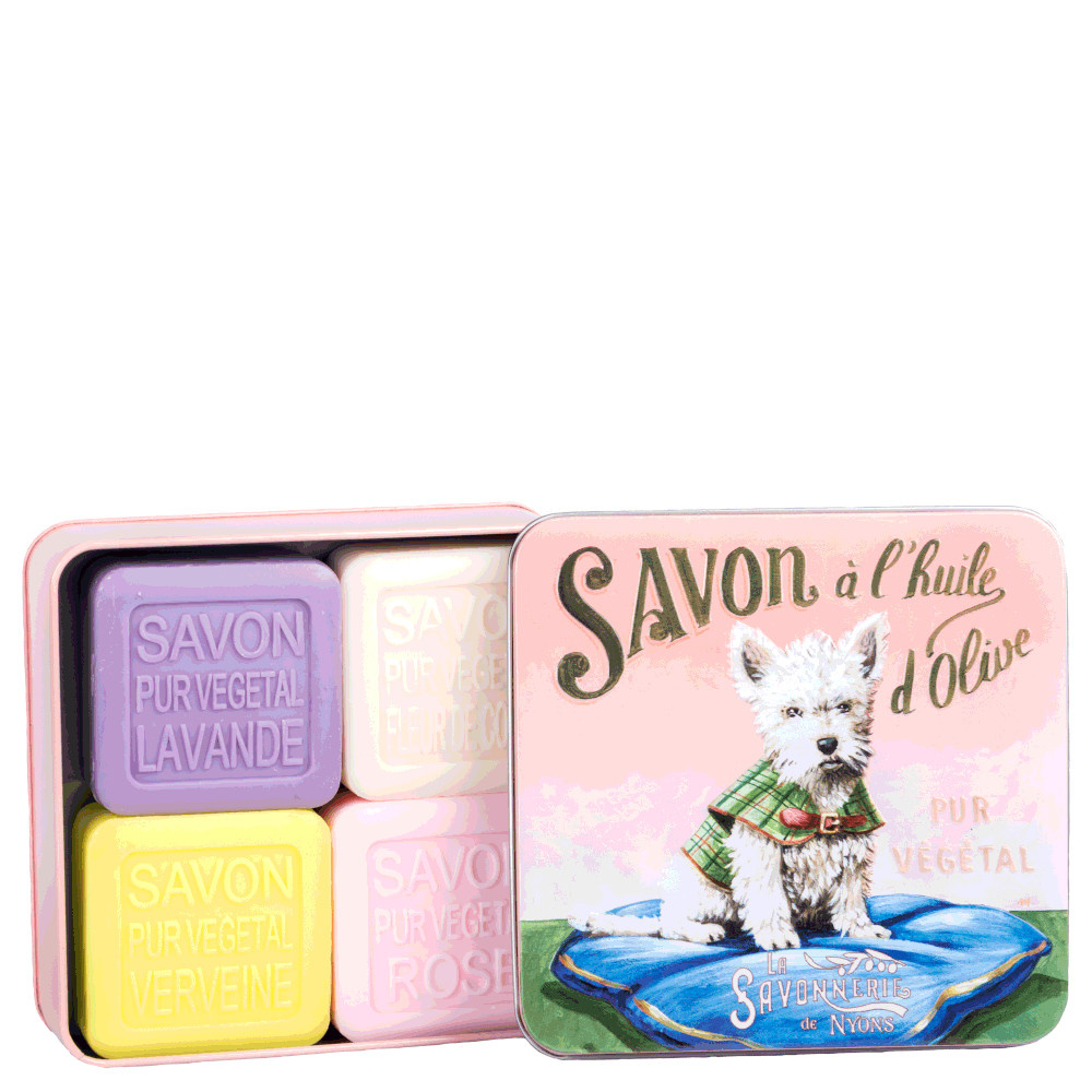 La savonnerie de nyons Coffret de 4 Savons (Lavande, Verveine,Fleur de Coton, Rose) Westie Savon