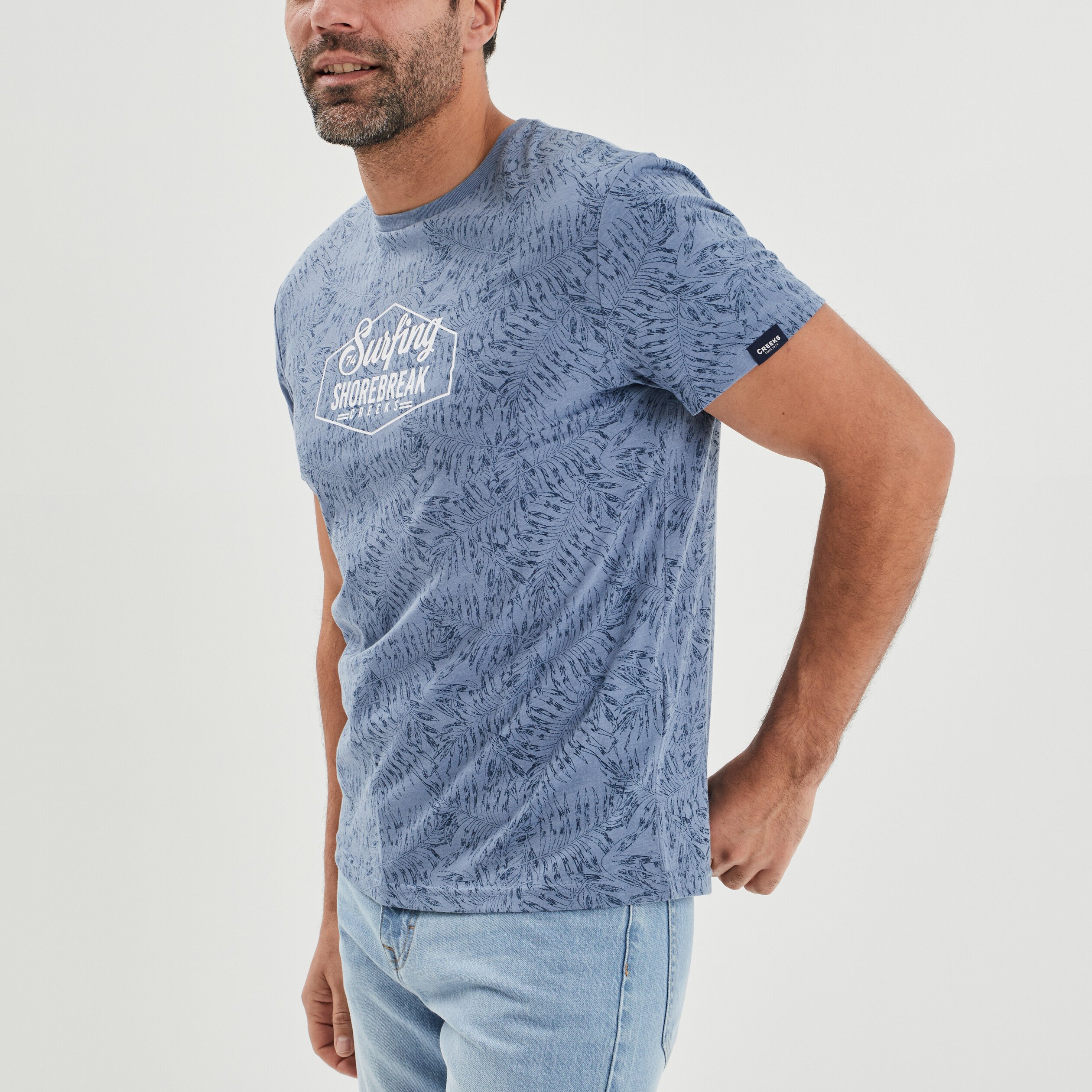 T-shirt manches courtes Creeks bleu gris homme | La Halle