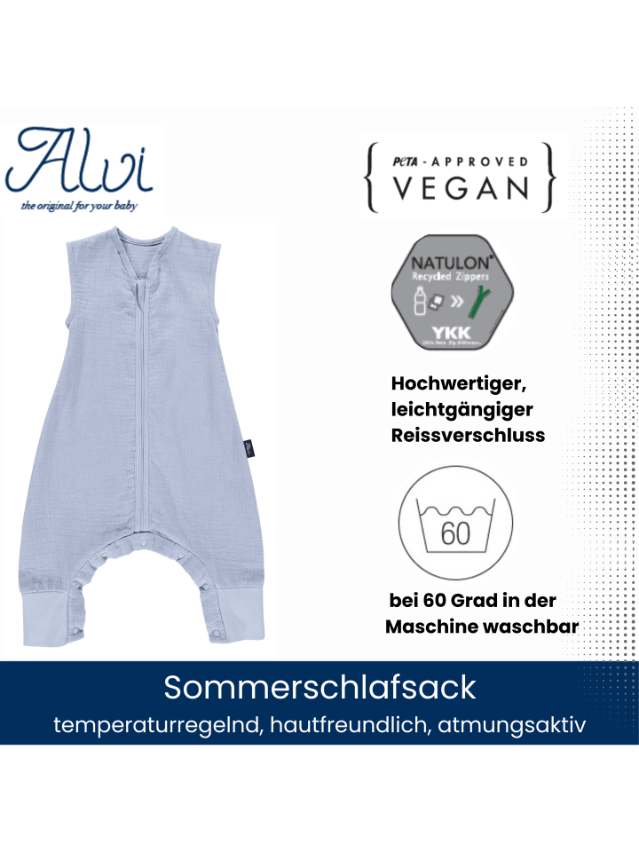 Alvi Sleep-Overall Mull-Schlafsack light Exklusiv in Blaugrau günstig kaufen
