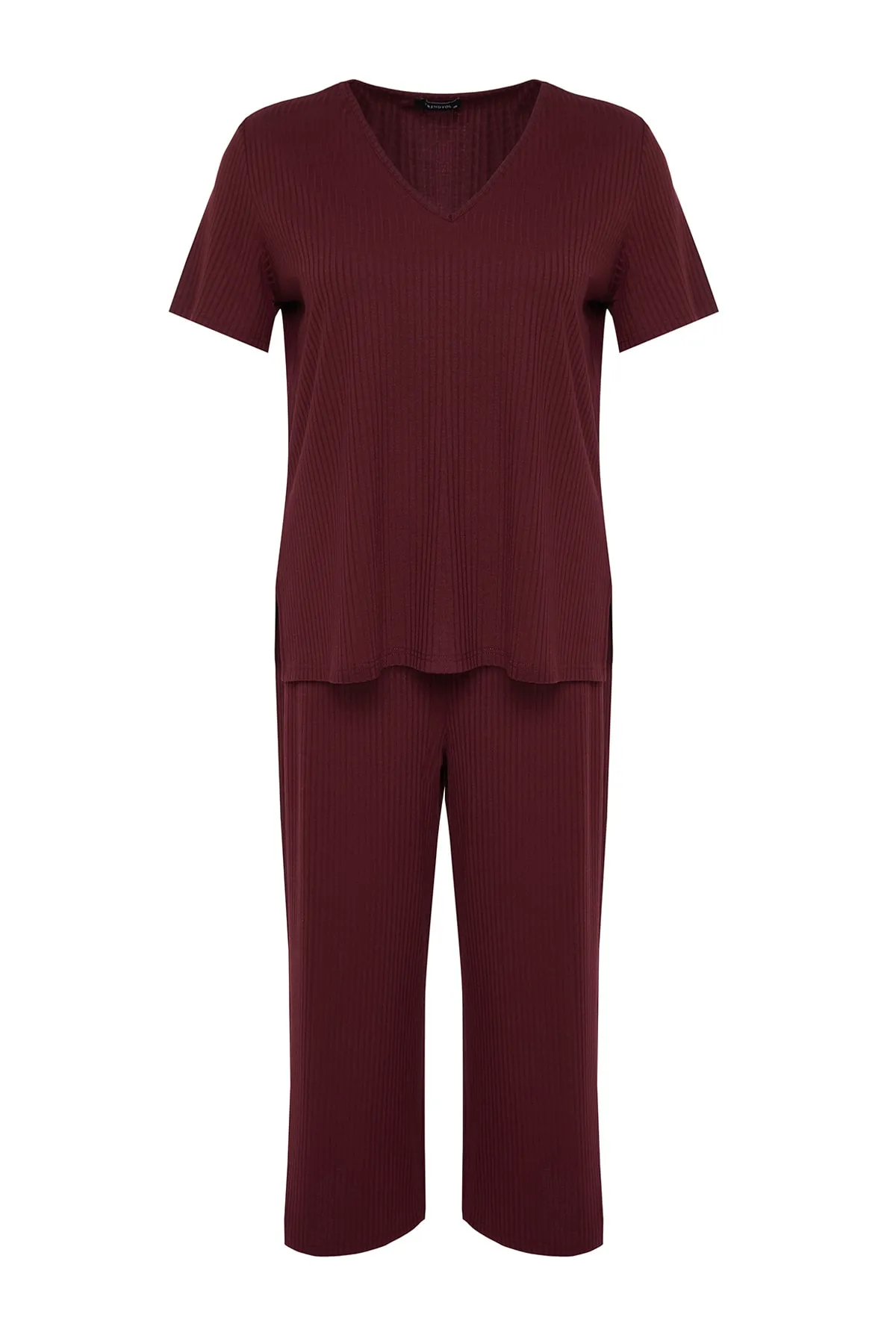 Trendyol Curve  Weinrotes Pyjama-Set aus Strick