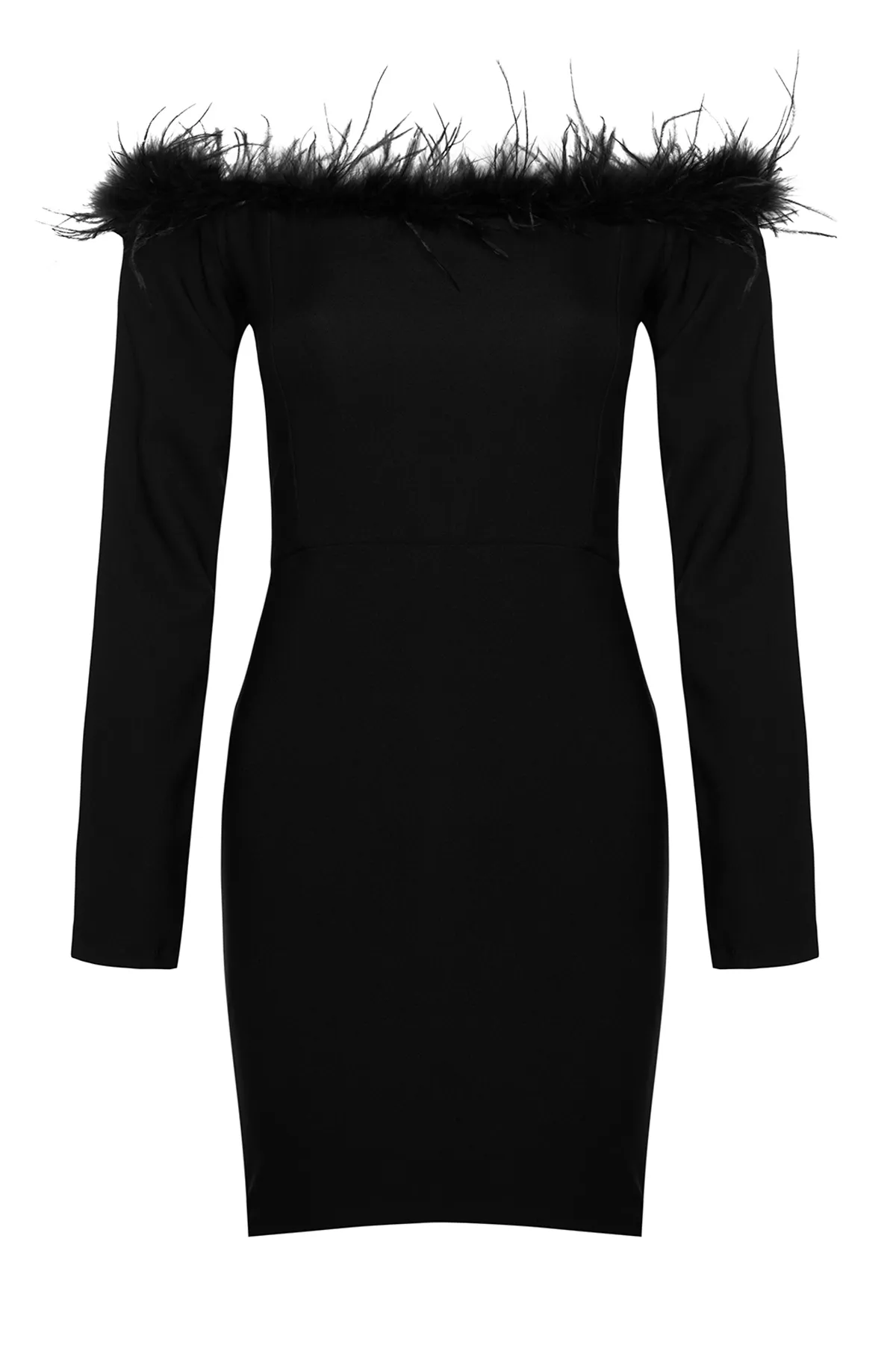 Trendyol Collection  Elegantes schwarzes Abendkleid mit Otriches TPRAW24EL00260