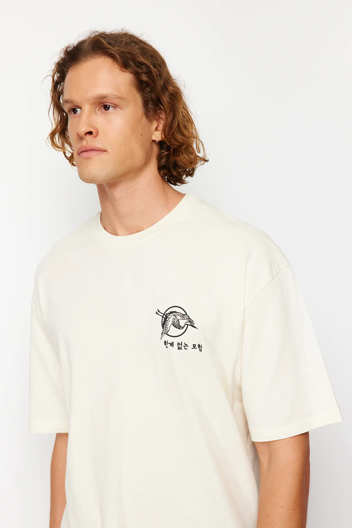 Trendyol Collection  Stone Oversize/Weit geschnittenes, kurzärmliges T-Shirt aus 100 % Baumwolle mit Fernost-Print TMNSS23TS00170