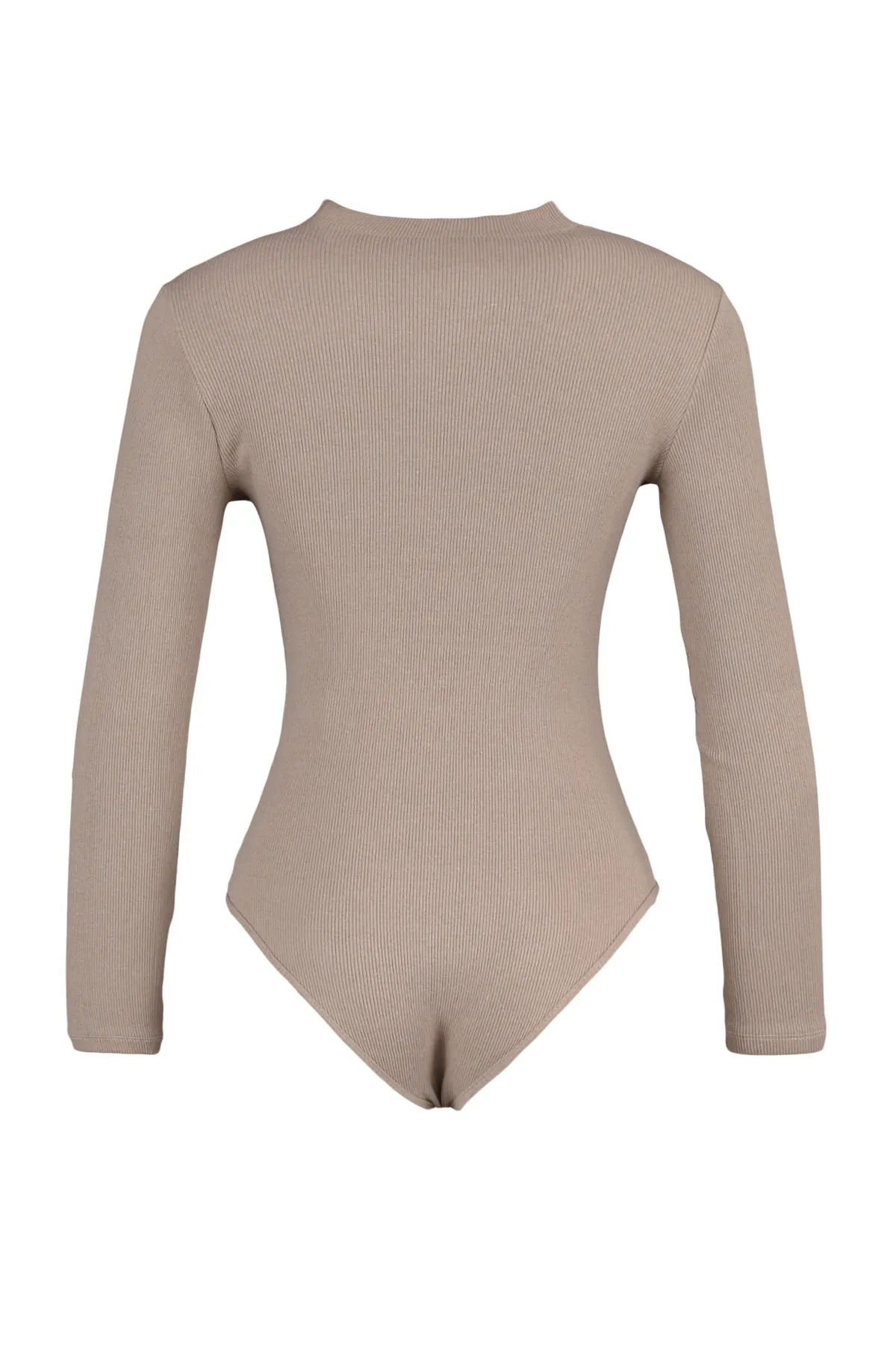 Trendyol Collection  Schmaler, zum Aufstecken geeigneter Body aus geripptem Stretch-Strick mit Stehkragen in Stein TWOAW20BD0011