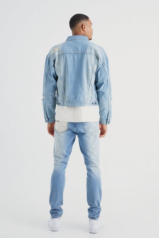 Tall kastige zerrissene Jeansjacke