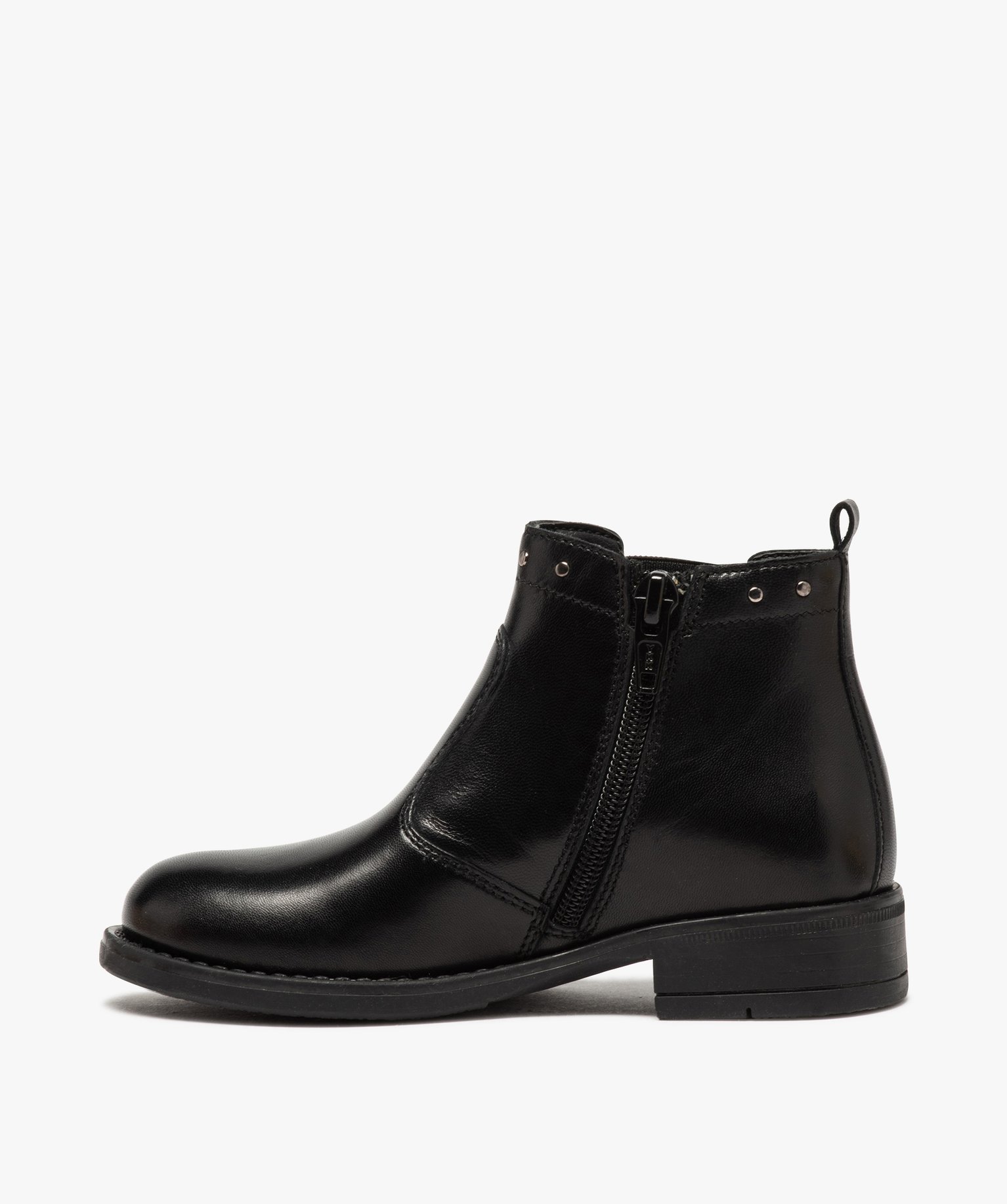 Boots fille en cuir uni style chelsea ornées de clous | GEMO